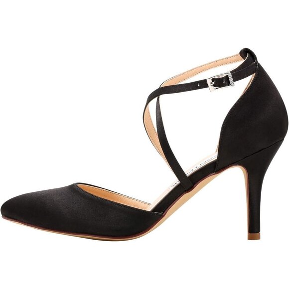 Women’s Closed Toe Strappy Satin High Heel Pumps - Pointed Wedding Evening Shoes - Picture 5 of 9